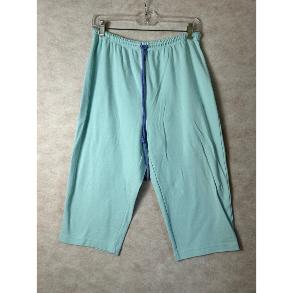 Sport Savvy Womens Aqua Blue Cotton Cropped Sweatpants Capri Joggers Medium